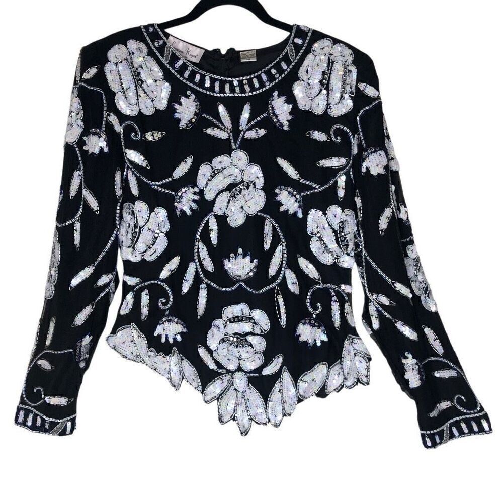 NEW Vintage Laurence Kazar Silk‎ Beaded Occasion Top Sz PM 80's, Old Money, Gala